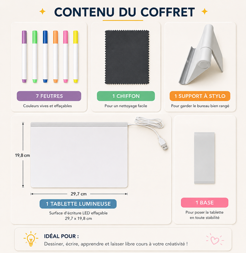 LumeiraKids grande — Tablette Lumineuse Créative pour Enfants